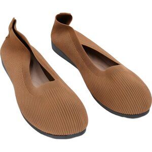Women's Brown Knit Flat Casual Slip-On Shoes, US 9.5